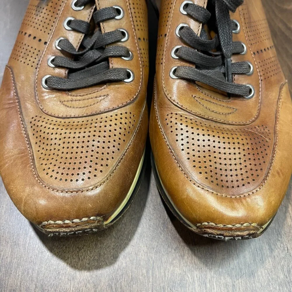Magnanni Pueblo Leather Sneakers Men's Size 10.5 Cognac Perforated Lace Up Dress